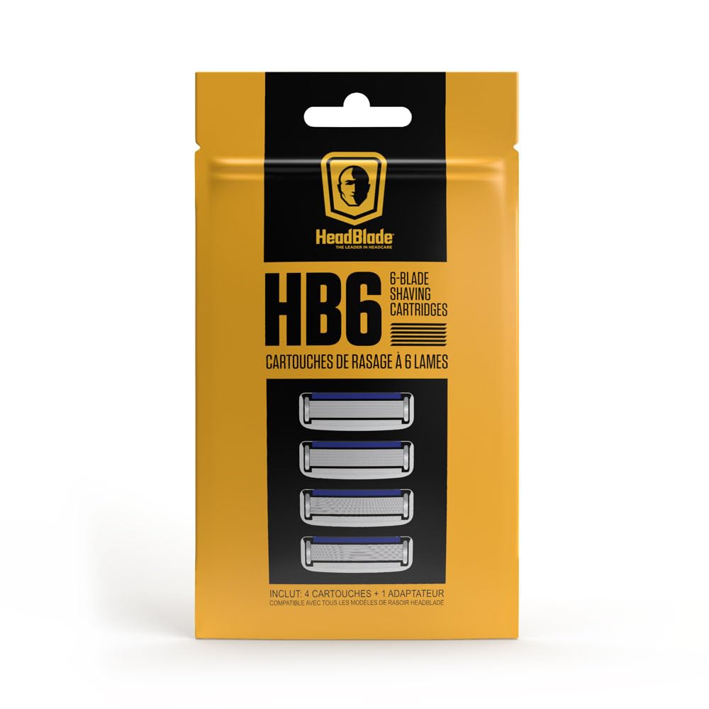 HeadBlade Men's HB6 Refill Shaving Razor Blades - 6 Stainless Steel Blades for No Tugging or Pulling, Shave Less, Works for Face, Body, and Scalp (4 Beauty and Personal Care HeadBlade