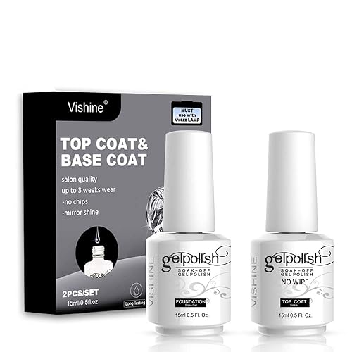 Vishine Long Lasting Soak Off Nail Polish Base + Top Coat Set Gel 15ml
