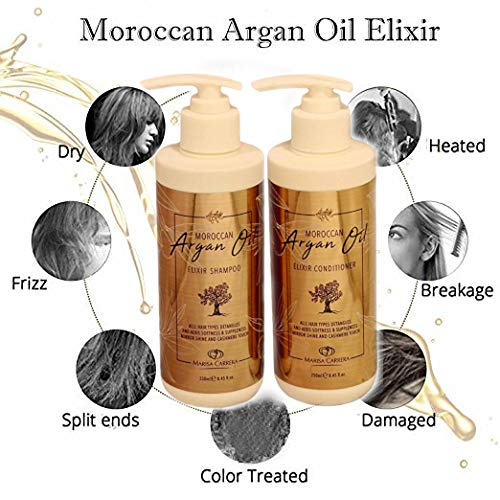 Marisa Carrera Moroccan Argan Oil Elixir Shampoo & Conditioner. Volumizing & Moisturizing, Gentle on Curly & Color Treated Hair, for Men & Women.250