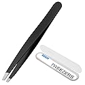 FIVETAS Stainless Steel Tweezers for Eyebrows-Slant Tweezer with Case for Women&Man,Great Precision on Brow,Facial Hair and Ingrown Hair