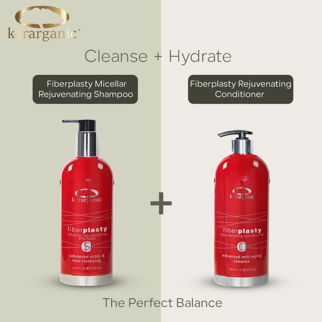 Kerarganic Fiberplasty Micellar Rejuvenating Shampoo + Fiberplasty Rejuvenating Conditioner Set (500ml/16.9oz): Advanced hair anti-aging complex.