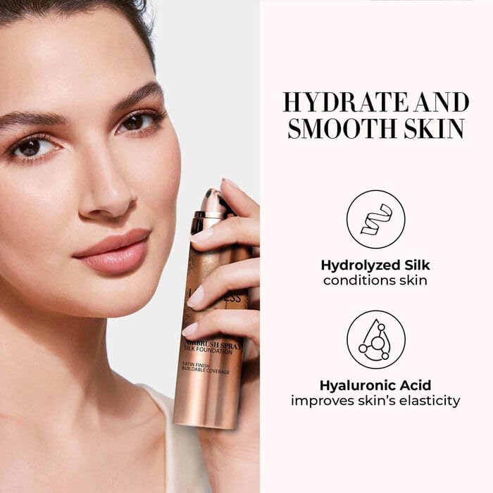 LUMINESS Silk Airbrush Spray Foundation Makeup Starter Kit - Full Coverage Foundation, Primer & Dual-Sided Angled Buffing Brush - Medium Warm