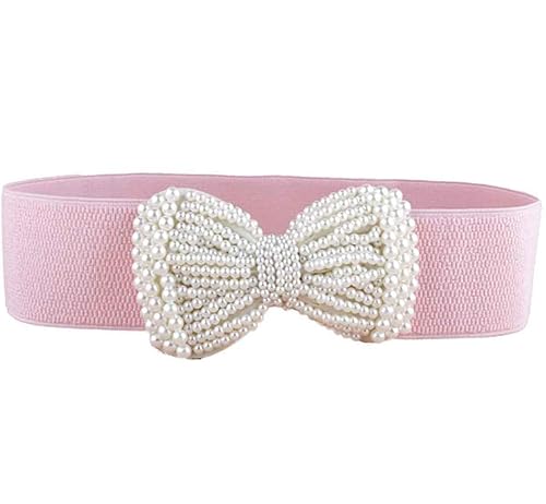 Galsawi Bow Elastic Stretch Belt Cinch Belt Waistband Pearl Wide Waist Belt