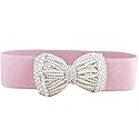 Galsawi Bow Elastic Stretch Belt Cinch Belt Waistband Pearl Wide Waist Belt