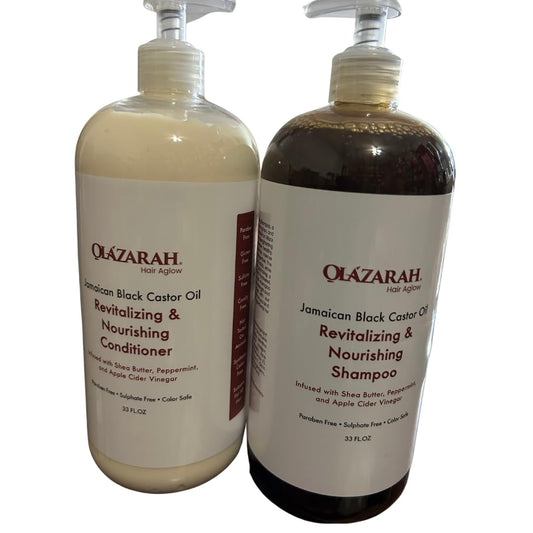 OLAZARAH Jamaican Black Castor Oil Shampoo and Conditioner Set - 33 Fl Oz Each - Revitalizing & Nourishing - Infused with Shea Butter, Peppermint