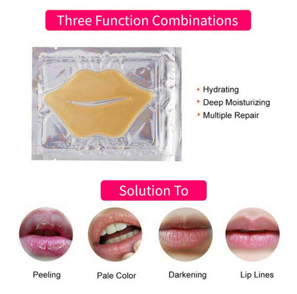 24K Golden Crystal Lip Masks 30 Pieces Hydrating Lip Plumper Mask Collagen Nourishing Lip Care Gel Pads Remove Dead Skin Anti Chapped & Anti-Aging Lip