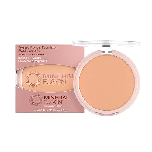Mineral Fusion Pressed Powder Foundation, Warm 4 - Med/Tan Skin w/Yellowish Undertones, Age Defying Foundation Makeup with Matte Finish, Talc Free