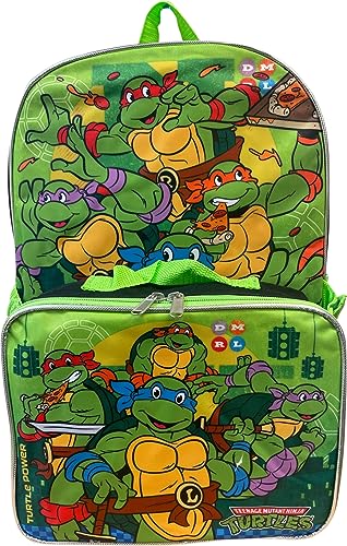 Ruz Group Kid's Licensed 16 Inch Backpack With Removable Lunch Box Set (Ninja Turtles)