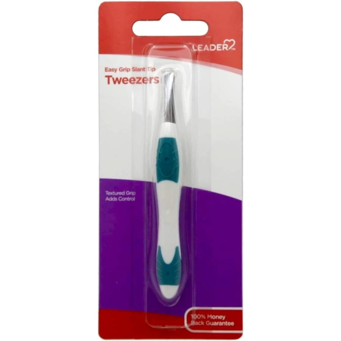 LEADER Tweezers Slant Tip Precision, Easy Grip, Non-Slip Rubber, Stainless Steel, Great Precision for Eyebrows, Facial Hair, Splinter and Ingrown Hair
