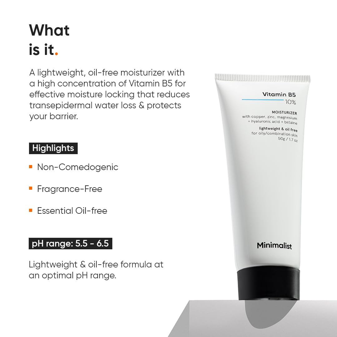 Minimalist Panthenol (Vitamin B5) Moisturizer for Oily & Acne Prone Skin | Hydrates skin & Repairs Damage | For Women & Men | 1.7 Oz / 50 gm Beauty and Personal Care Minimalist