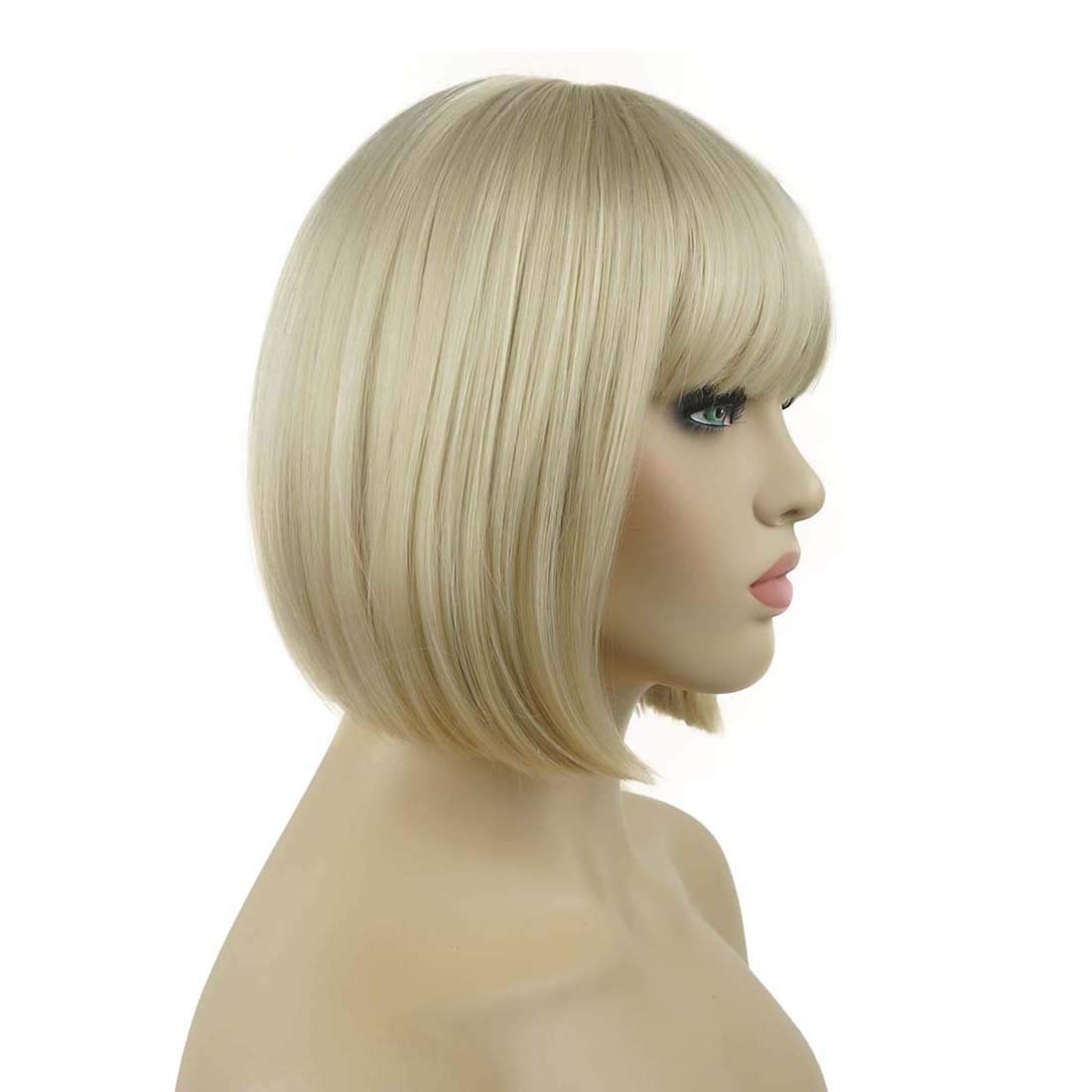 Lydell 8" Straight Short Bob Hair Flat Bangs Cute Central Dot Skin Top Heat Resistant Synthetic Wigs (122)