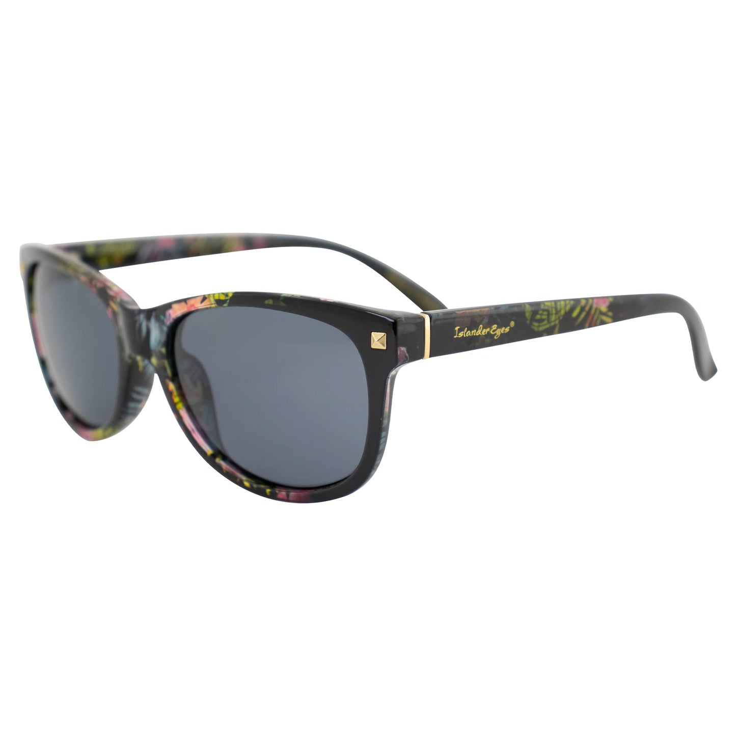 Islander Eyes Barbados Polarized Sunglasses for Women Black Flower-Printed Frame w/Smoke Lens