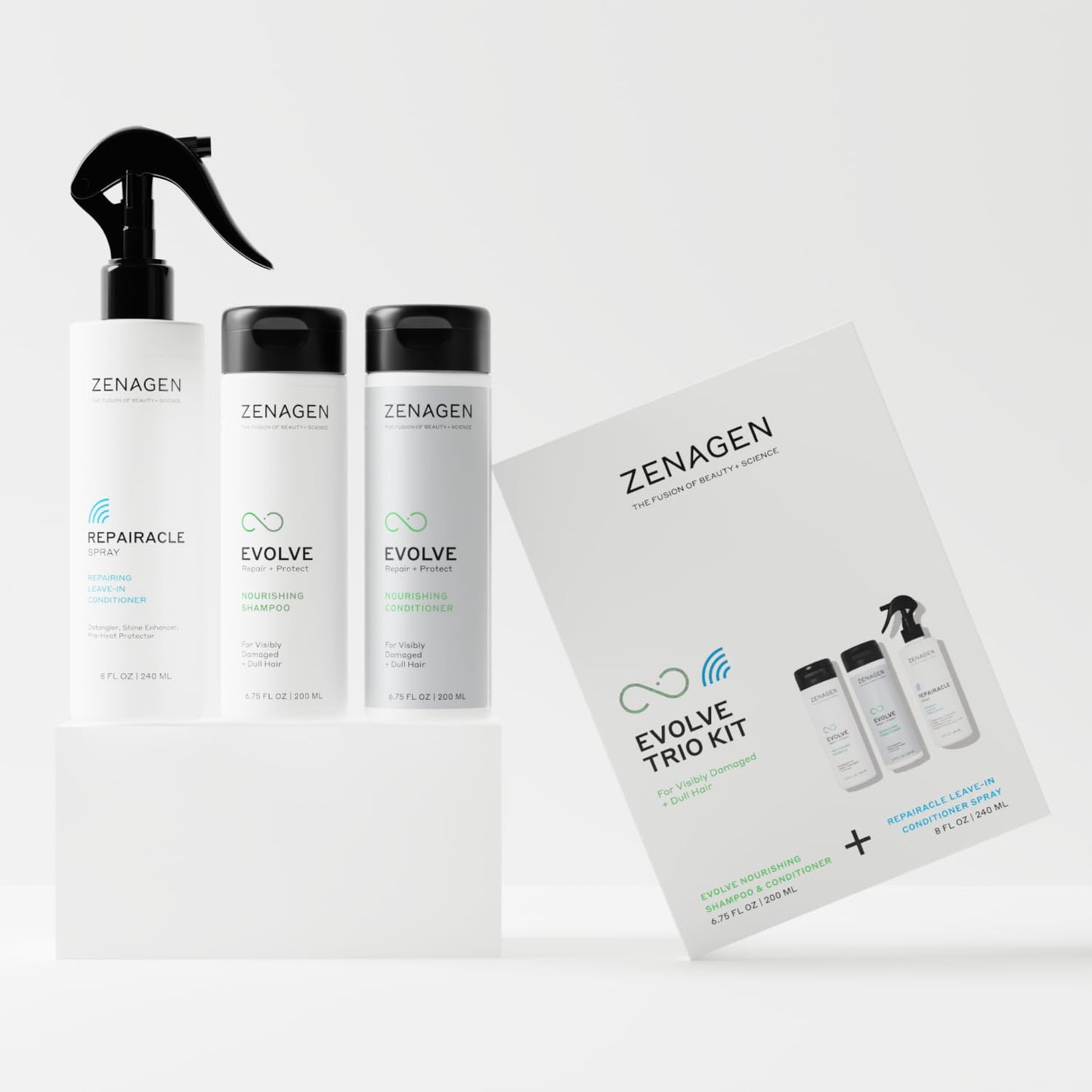 ZENAGEN Evolve Trio Kit for Visibly Damaged, Dull Hair | Nourishing Shampoo + Conditioner + Leave-In Conditioner, Restores Shine, Strength & Vitality