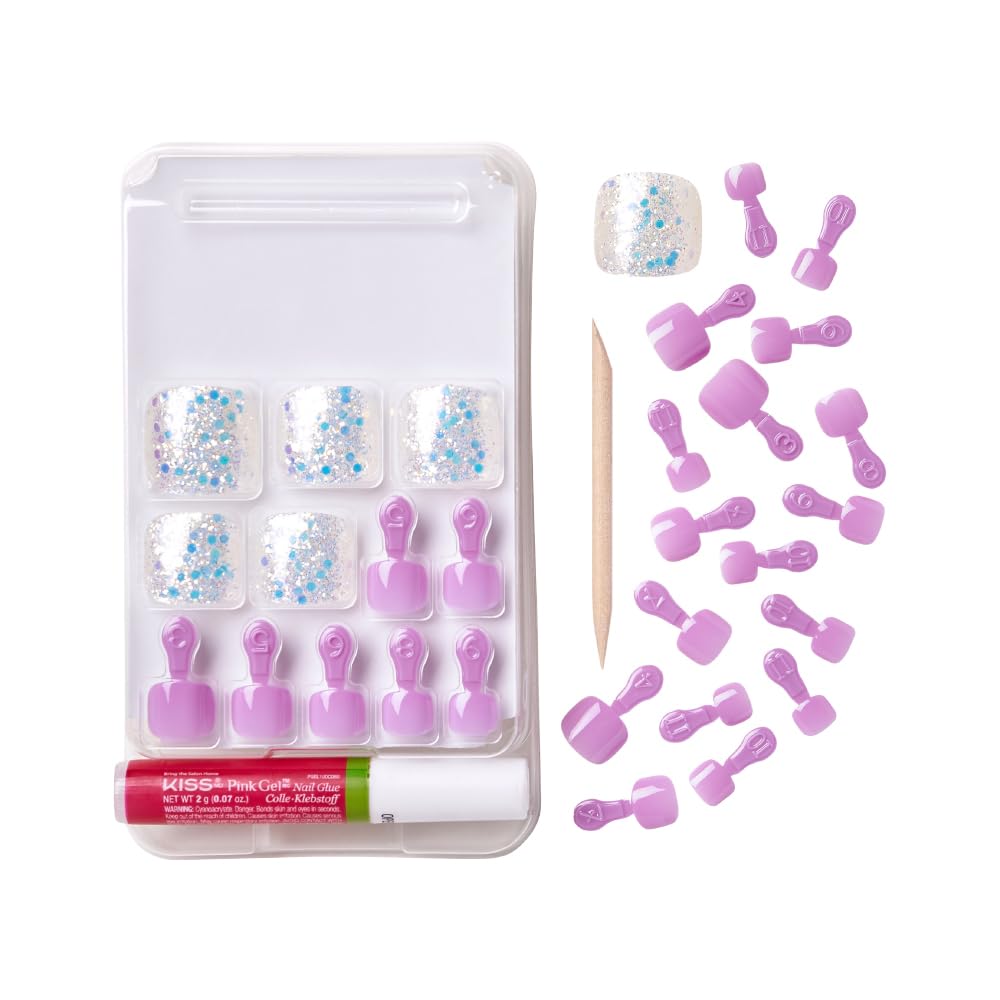 GoldFinger Trendy Press On Fake Toenail Kit, Glitter Confetti Flakes & Purple Color, Ready to Wear Gel & Manicure Stick, Mini Glue included Beauty & Personal Care Goldfinger