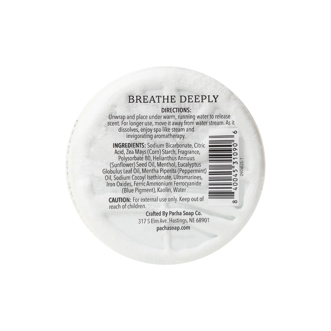 Pacha Soap Co. Shower Steamers - Breathe, Eucalyptus & Peppermint Scent, Essential Oil Aromatherapy Tablets for Relaxation & Self-Care, Handcrafted in Beauty and Personal Care Pacha Soap Co