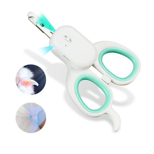 PAKEWAY Pet Nail Clipper with LED & UV Light – Sharp Angled Blade for Safe Grooming of Cats, Dogs, Rabbits & Small Animals