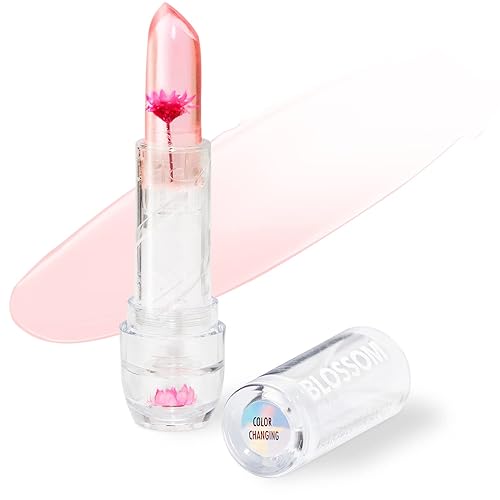 Blossom Lip Gloss Moisturizing pH Lip Balm, Strawberry Scented Color Changing Crystal Lip Stain Tint, Infused with Real Flowers, 3g, Pink