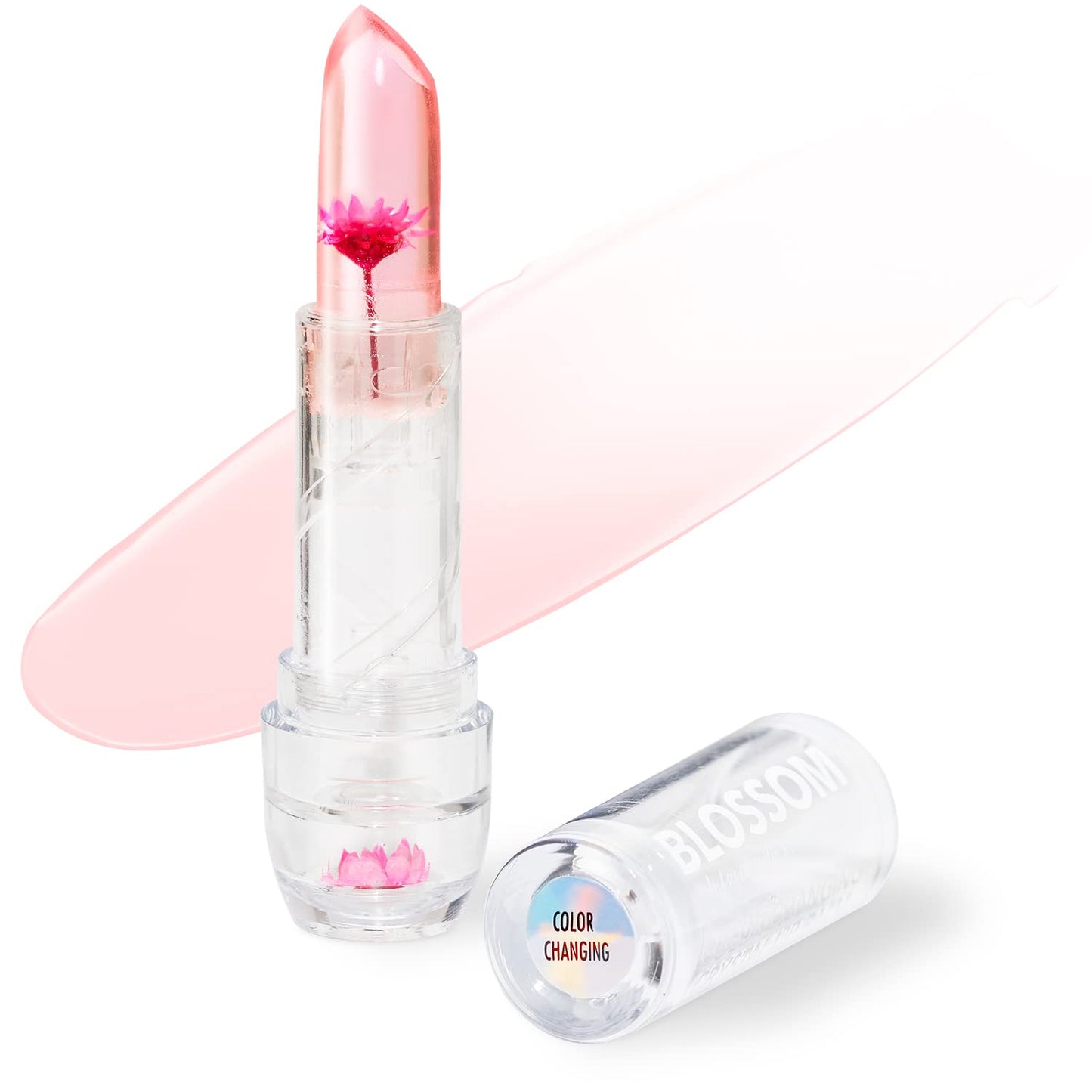 Blossom Lip Gloss Moisturizing pH Lip Balm, Strawberry Scented Color Changing Crystal Lip Stain Tint, Infused with Real Flowers, 3g, Pink