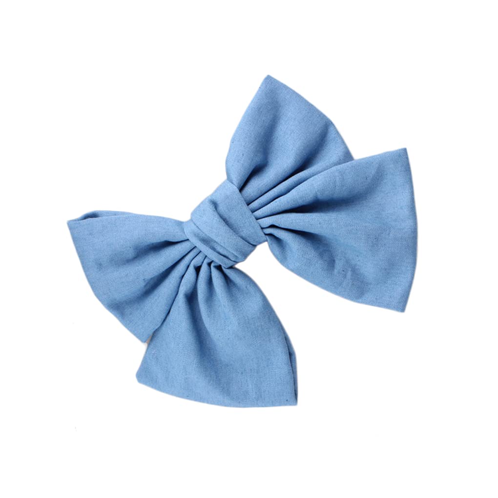 Blue Denim Hair Clip Pin Bow Girls Blue Jeans HairClip Girls Large Bows HairPin BW01 (Light Blue)