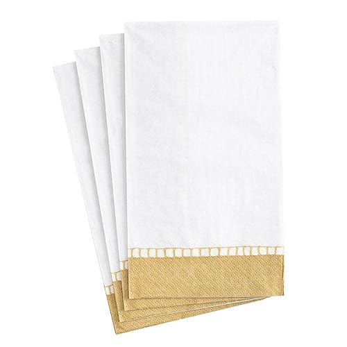 Caspari Linen Border Paper Guest Towel Napkins in Gold, Pack of 15 (7657G)