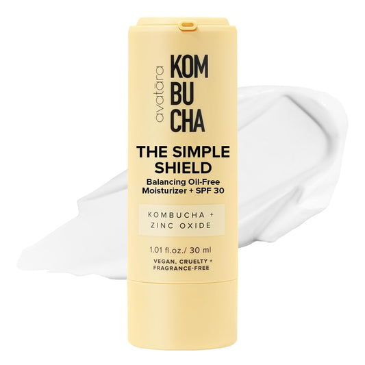 Avatara Kombucha The Simple Shield Face Sunscreen SPF – Zinc Oxide Mineral Moisturizer with BHA & Hyaluronic Acid, Teen Skincare, 1.01 fl oz