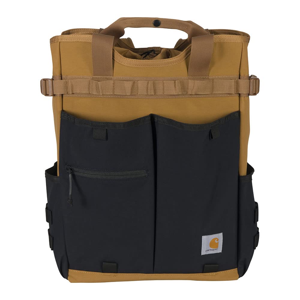 Carhartt 28L Nylon Cinch-Top Convertible Tote Backpack, Durable Pack with Laptop Sleeve, Carhartt Brown
