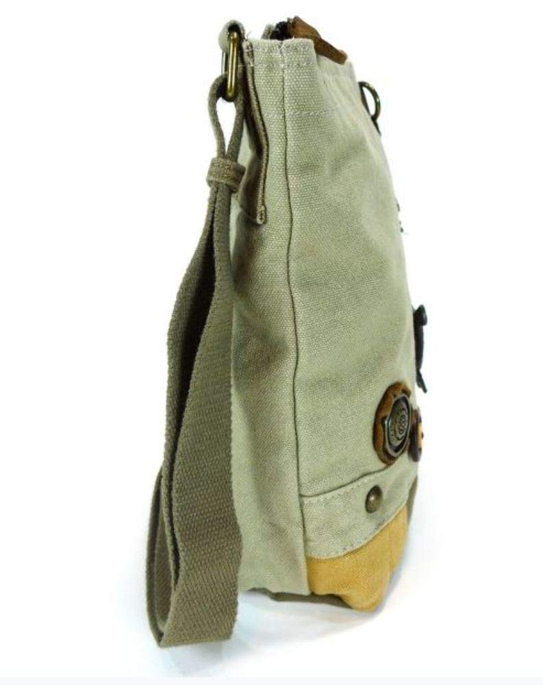CHALA Womens' Canvas Patch Crossbody Handbag with Keyfob- Sand (Frog - Sand)