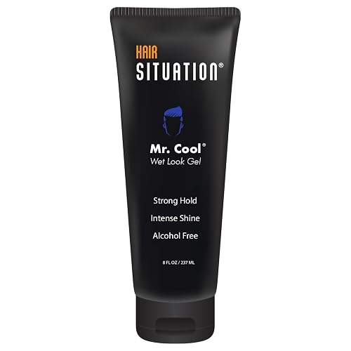 Hair Situation Mr. Cool Wet Look Strong Hold Hair Styling Hair Gel, High Shine, Anti-Humidity Shield, Anti-Frizz Fly Away, Alcohol-Free, No Flake