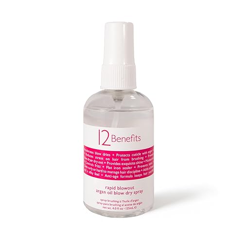 12 Benefits RAPID BLOWOUT ARGAN OIL SPRAY - Cut Blow Dry Time by 40% - Heat Protectant, Nourishes, Smooths Frizz, Adds Shine & Softens Damaged Hair, 4