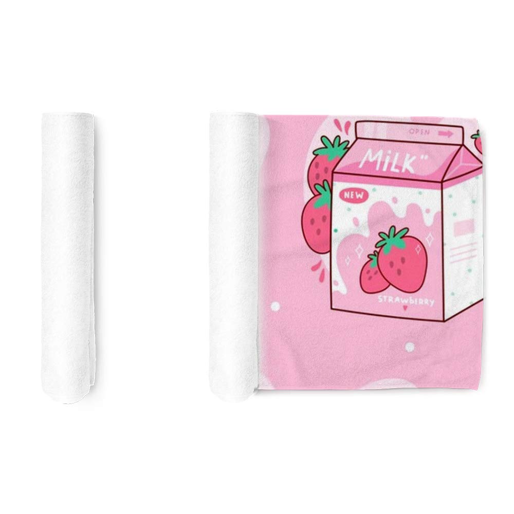 Kuizee Microfiber Hand Towel Face Towels Carton of Strawberry Milk Kawaii Anime Cartoon Pink Absorbent Ultra Soft Stylish Bathroom 30X15 Inch