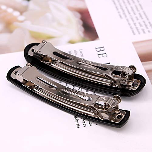 Wide Black Tortoise Shell Hair Barrettes Ponytail French Clips Plastic Hair Clips Pony Tail Holder Clasp Slide Clips for Fine Hair