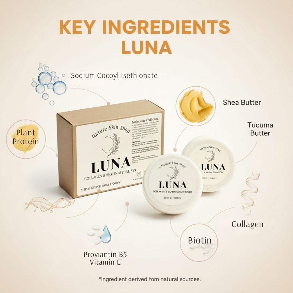 Nature Skin Shop Luna Collagen & Biotin Shampoo and Conditioner Set - Strengthening & Volumizing Solid Hair Care Duo for Fine, Thinning & Weak Hair