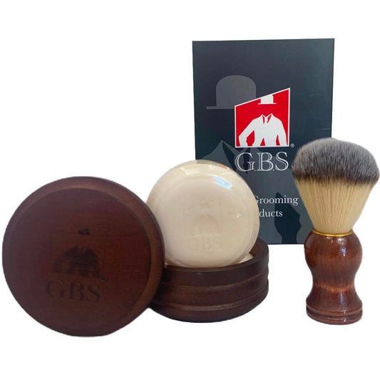 G.B.S Wooden Shaving Set, Synthetic Vegan Shaving Brush Wood Handle and Soap Bowl with All Natural Shave Soap 3IN1 Kit for Men Practical Christmas Beauty and Personal Care G.B.S