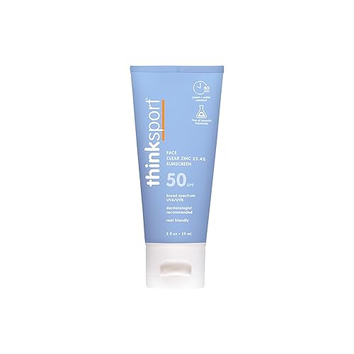 Thinksport SPF 50+ Sunscreen for Face with Clear Zinc Oxide, 2 Fl Oz - Safe, Natural, Water Resistant Face Sunscreen UVA/UVB Sun Protection - Vegan