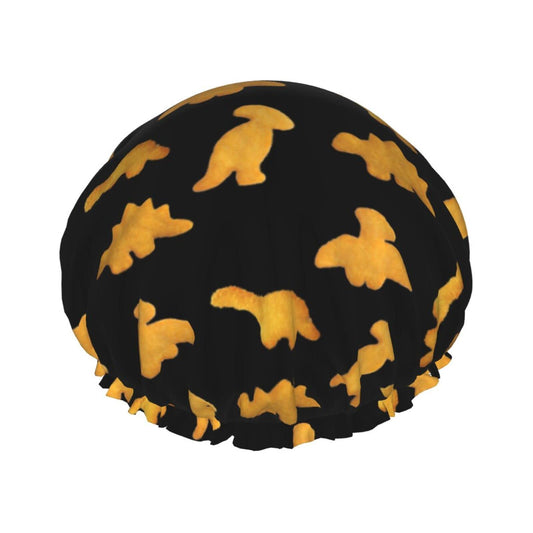 Cute Dinosaur Chicken Nuggets Shower Cap Reusable Double Waterproof Layers Bathing Shower Hat Hair Protection Shower Hat Beauty and Personal Care Wegphh