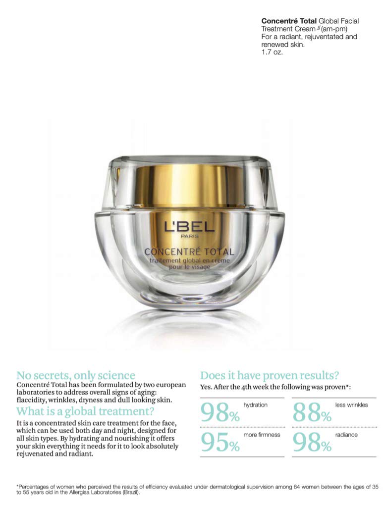 L'Bel Concentre Total Global Facial Concentrated Cream 1.7oz and Yeux Eye Global Concentrated Gel Cream 0.52 oz.
