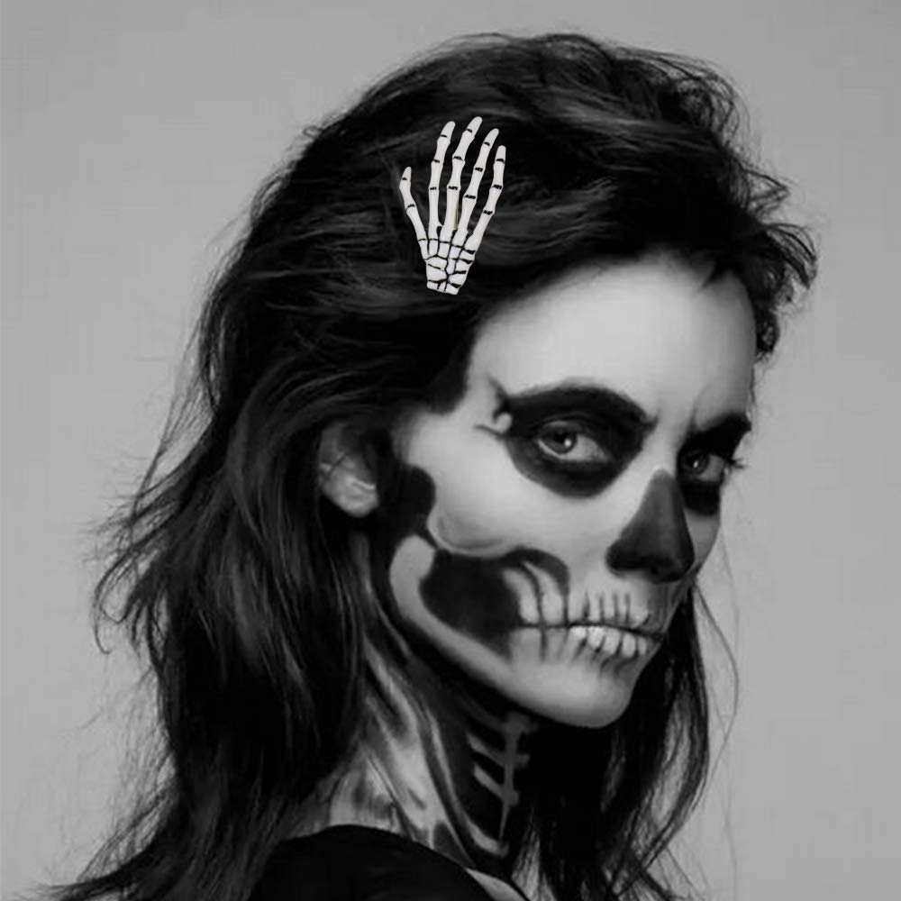 Halloween Skeleton Hands Bone Hair Clips - White and Black (2 Pairs), Punk Rock Horror Hair Clip for Women Girls Hair Accessories
