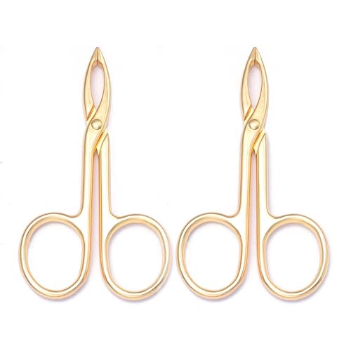 Motanar 2 Pieces Tweezers Scissor Handle Straight Tip Scissor Shaped Eyebrows Tweezers for Hair Plucker Remover Facial Hair Eyebrows Care (Golden)