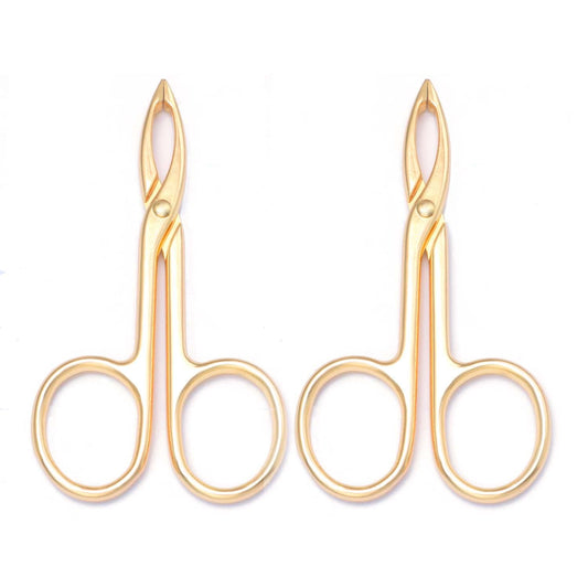 Motanar 2 Pieces Tweezers Scissor Handle Straight Tip Scissor Shaped Eyebrows Tweezers for Hair Plucker Remover Facial Hair Eyebrows Care (Golden)