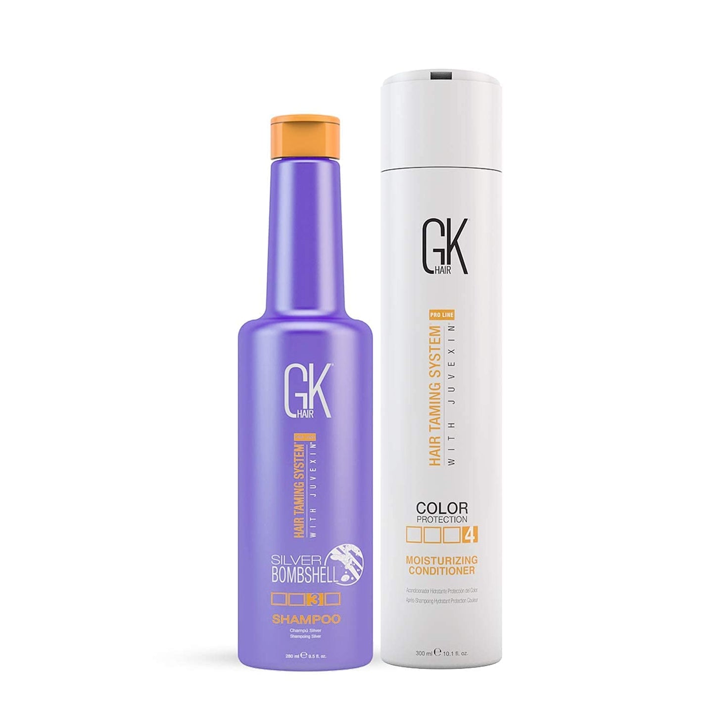 GK HAIR Global Keratin Moisturizing Conditioner and Silver Bombshell Purple Shampoo Set for Blonde & Gray Hair - Hydrating, Color-Protecting Formula