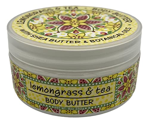 Greenwich Bay Trading Company, Lemongrass and Tea, Shea and Cocoa Butter Body Butter - From the Garden Collection - 8 Ounce Tub