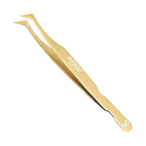 12cm Professional Golden Tweezers for Eyelash Extension Hand Crafted Japanese Stainless Steel Precision Tweezers (L-Shape Tip.)