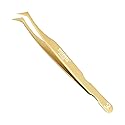 12cm Professional Golden Tweezers for Eyelash Extension Hand Crafted Japanese Stainless Steel Precision Tweezers (L-Shape Tip.)