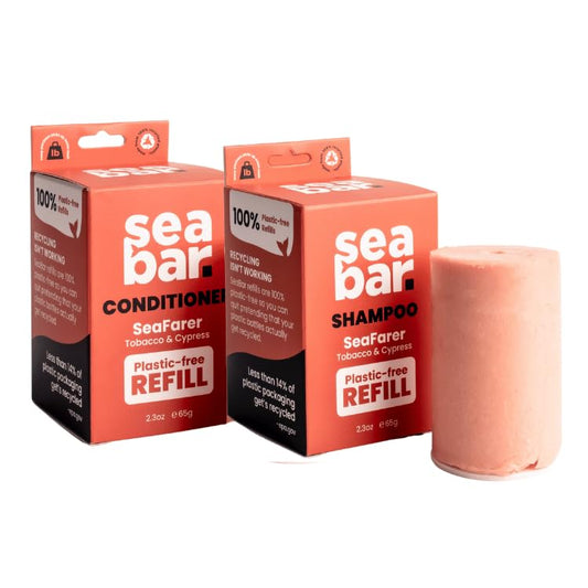 SeaBar Shampoo & Conditioner Bar Refill Set - All Natural Hair Shampoo - Vegan, Sulfate-Free, Eco Friendly Zero Waste Reusable Packaging with Travel