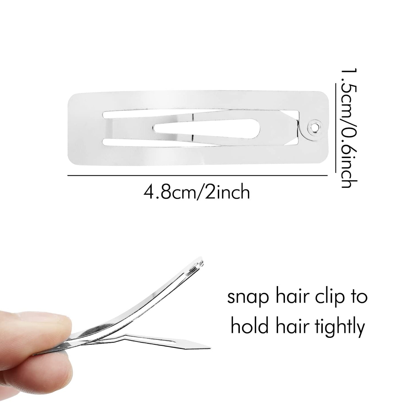 Lawie 100 Pack Bulk 2 Inch 5 CM Rectangle Square Snap Metal Hair Clips Barrettes Silver Hairpins Clips Thin Fine Bang Hair Holder Craft DIY