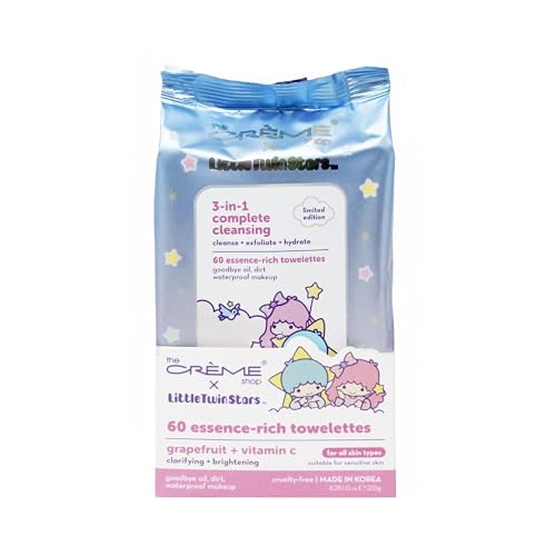The Crme Shop Little Twin Stars 3-In-1 Complete Cleansing Wipes - Grapefruit Make Up Remover | Hydrating Makeup Wipes (60 Pre-Wet Wipes)