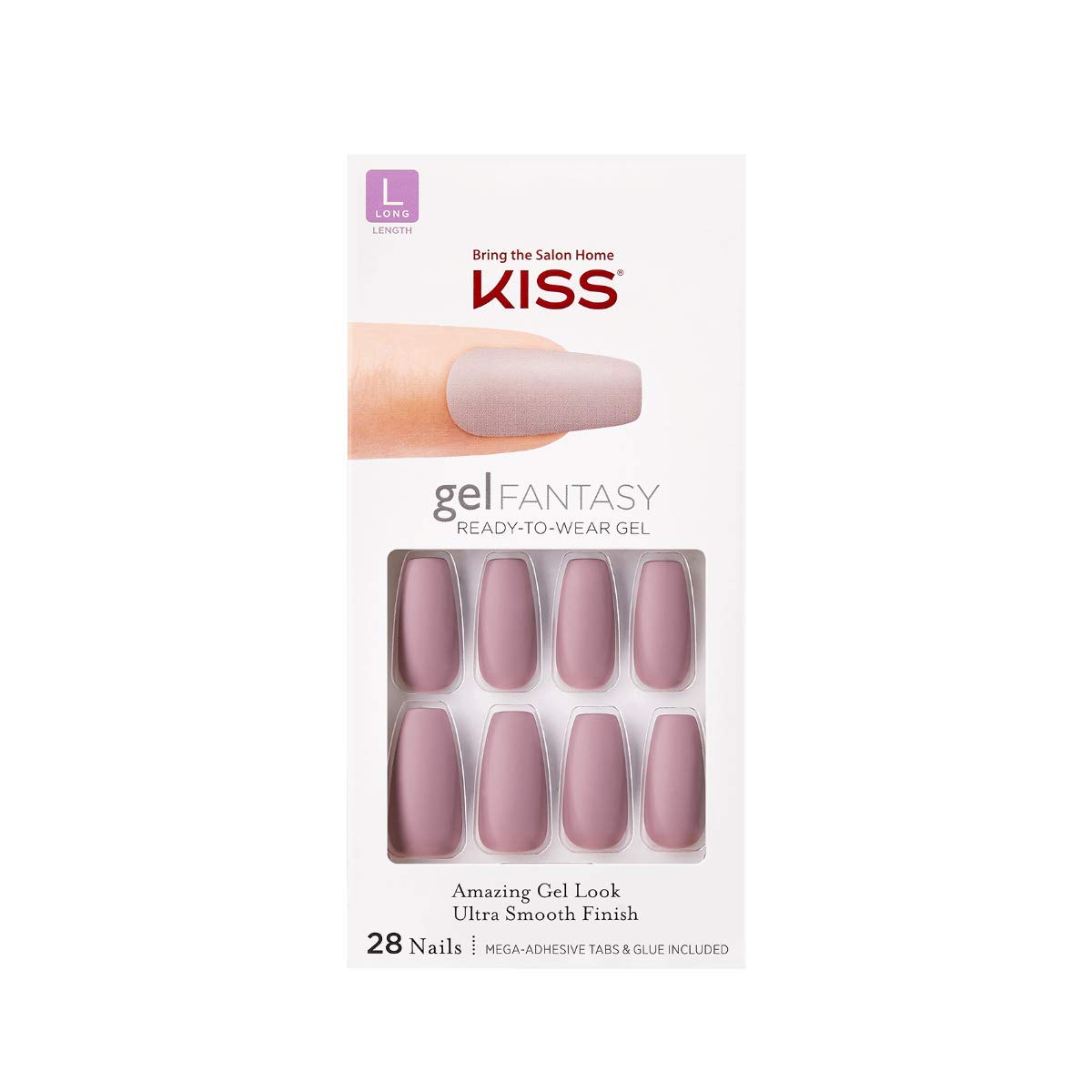 KISS Gel Fantasy Ready-to-Wear Press-On Gel Nails, “Stick Together”, Long, Dark Pink, Nail Kit with 24 Mega Adhesive Tabs, Pink Gel Glue, Manicure