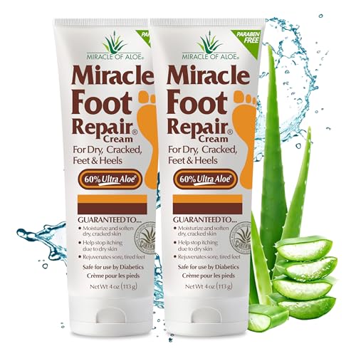 Miracle Foot Repair Cream, 4 oz Repairs Dry Cracked Heels and Feet, Diabetic-Safe, 60% Pure Ultra Aloe Moisturizes, Softens, and Repairs, Relief from