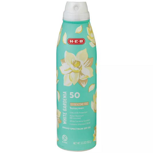 HEB White Gardenia Sunscreen Spray, Oxybenzone Free, SPF 50, 5.5 oz Beauty & Personal Care HEB