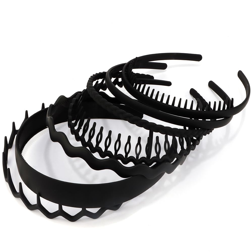 AHONEY 7 Pack Black Headbands for Women Mens Headbands with Teeth Non Slip Hairbands for Women's Hair Accessories Comb Headband Diademas Para Mujer Beauty and Personal Care AHONEY